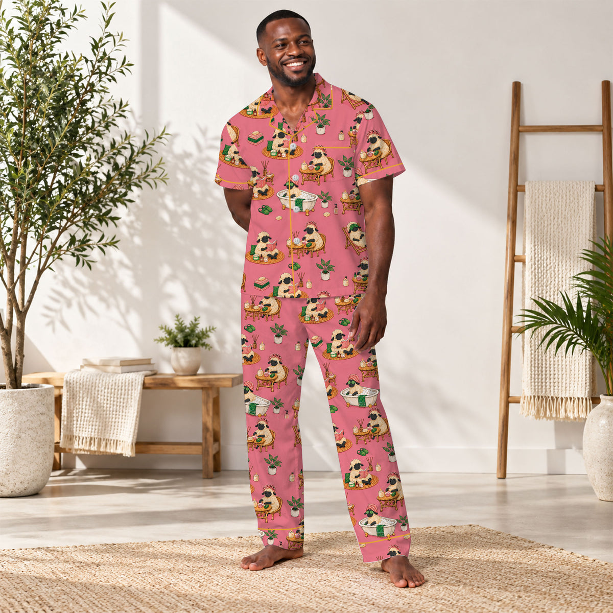 Cozy Sheep Pajama Set, Self Care Sheep Sleepwear, Matching Family Pajamas For Men