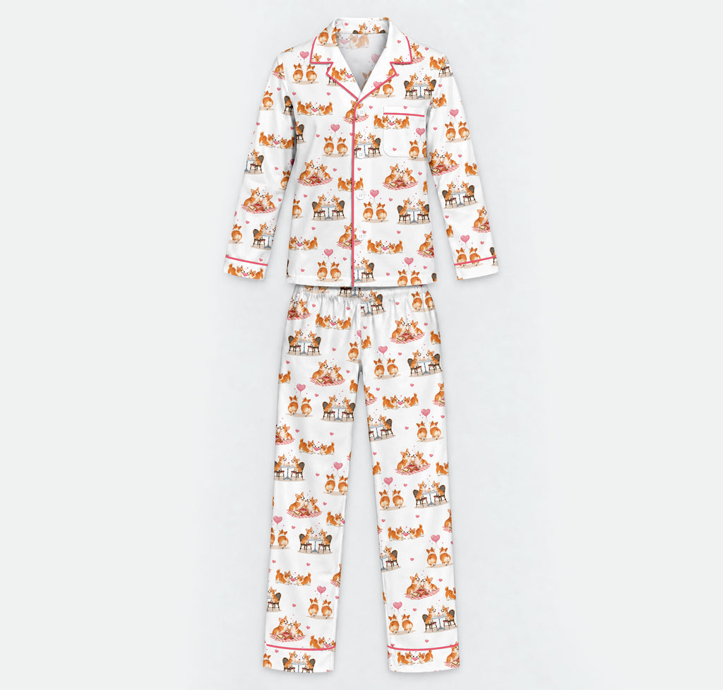 Sweet Corgi Love Pajama Set, Cute Pembroke Welsh Corgi Valentine Heart ...