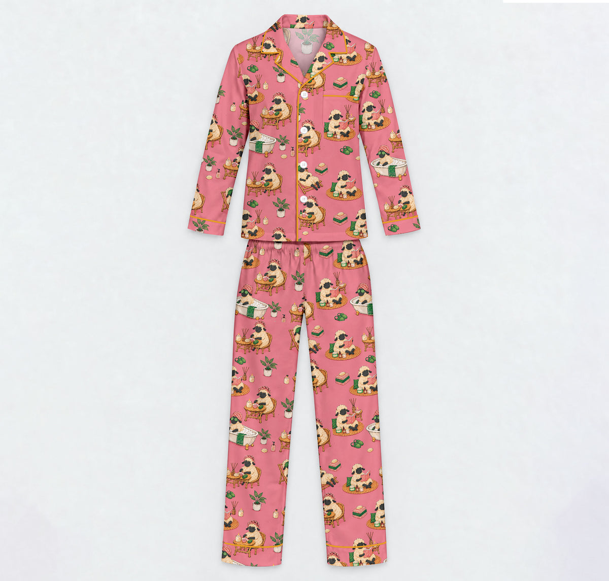 Cozy Sheep Pajama Set, Self Care Sheep Sleepwear, Matching Family Pajamas For Men
