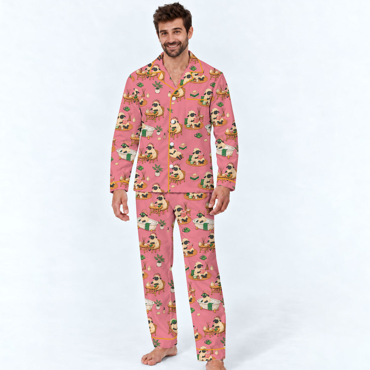 Cozy Sheep Pajama Set, Self Care Sheep Sleepwear, Matching Family Pajamas For Men