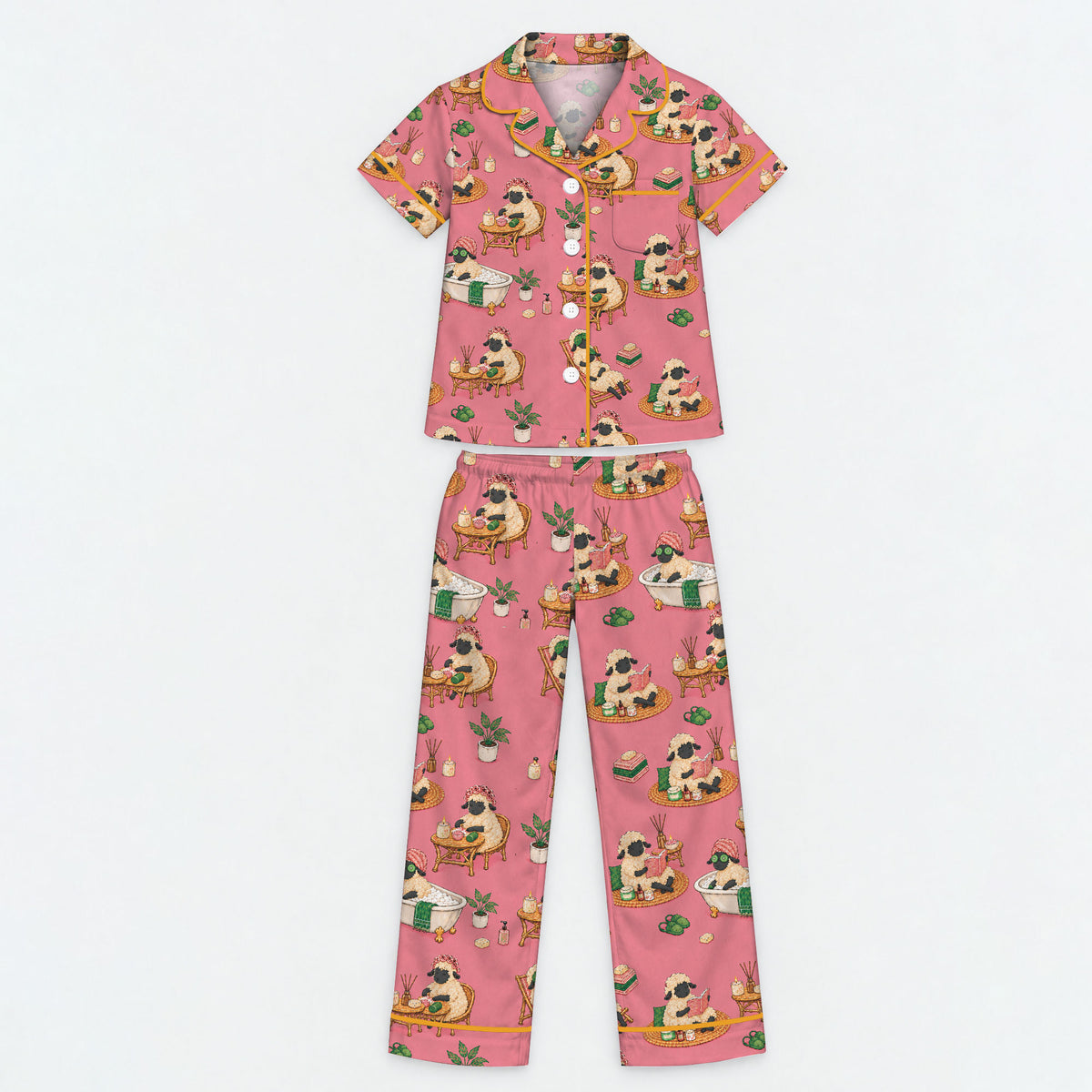 Cozy Sheep Pajama Set, Self Care Sheep Sleepwear, Matching Family Pajamas For Kids