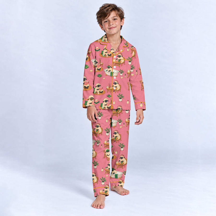 Cozy Sheep Pajama Set, Self Care Sheep Sleepwear, Matching Family Pajamas For Kids