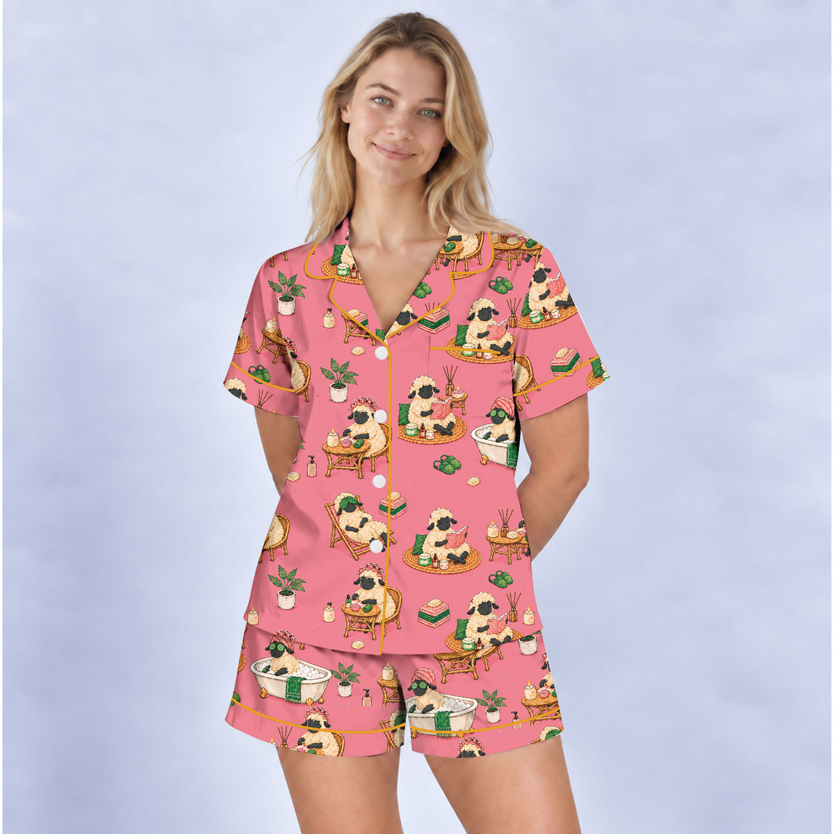 Cozy Sheep Pajama Set, Self Care Sheep Sleepwear, Matching Family Pajamas For Women