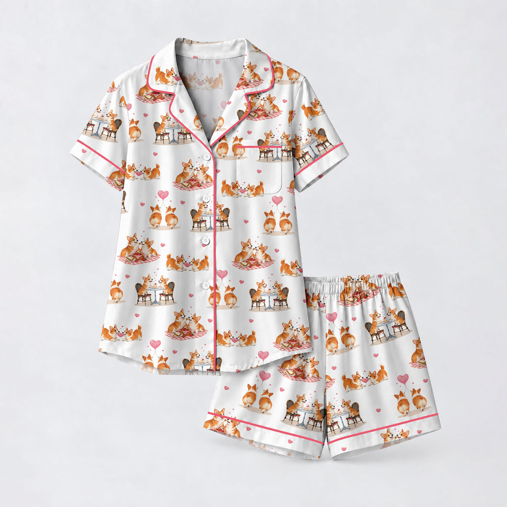 Sweet Corgi Love Pajama Set, Cute Pembroke Welsh Corgi Valentine Heart ...