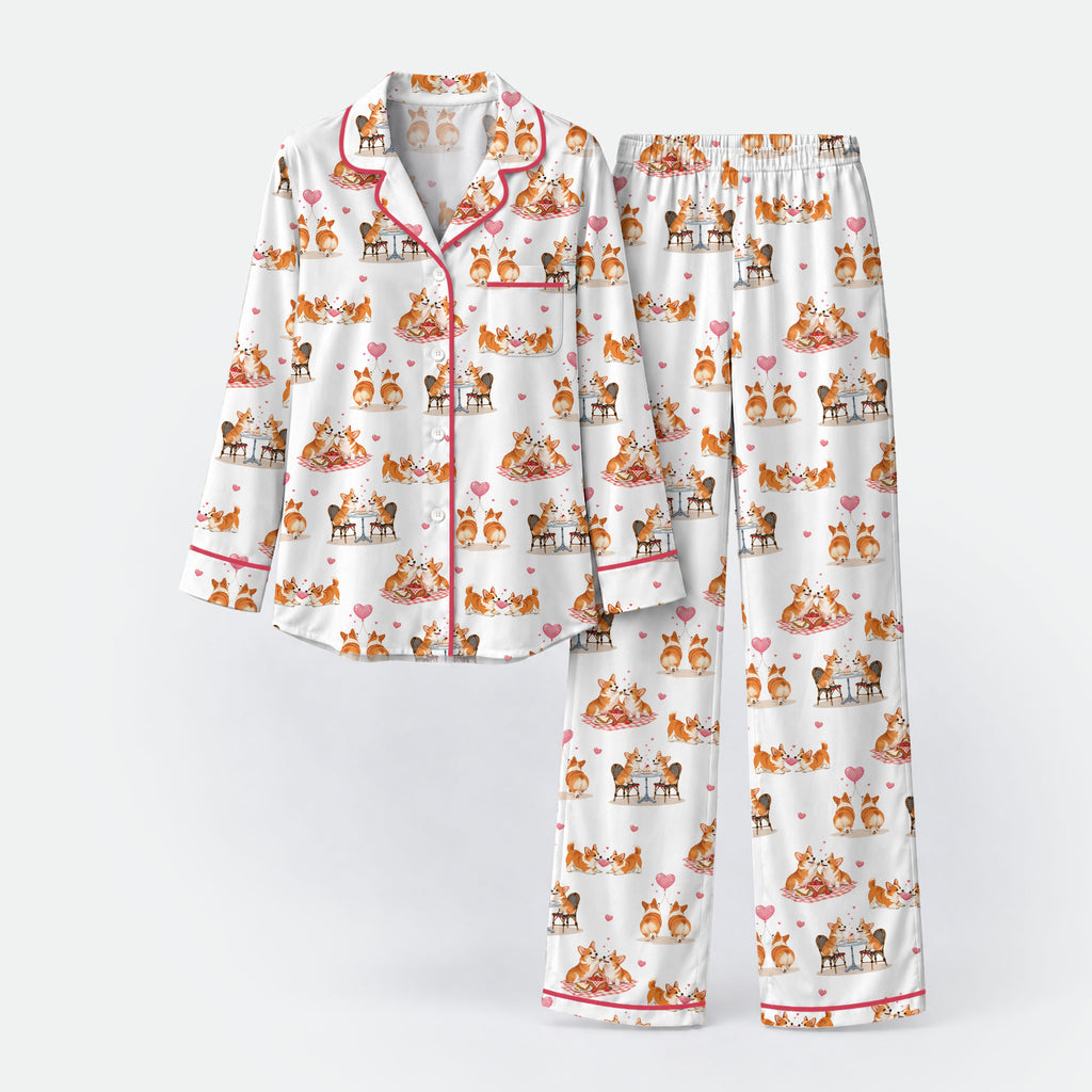 Sweet Corgi Love Pajama Set, Cute Pembroke Welsh Corgi Valentine Heart ...