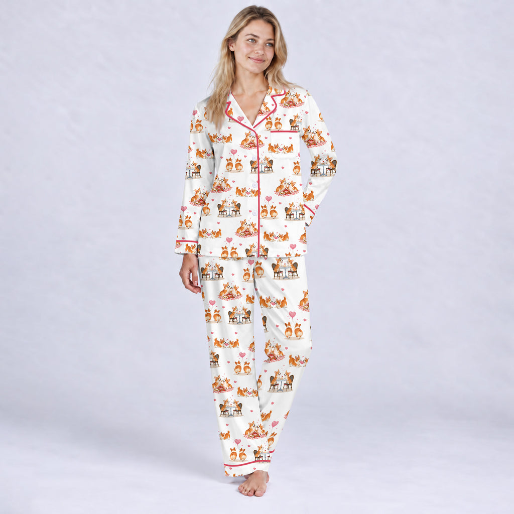 Sweet Corgi Love Pajama Set, Cute Pembroke Welsh Corgi Valentine Heart ...