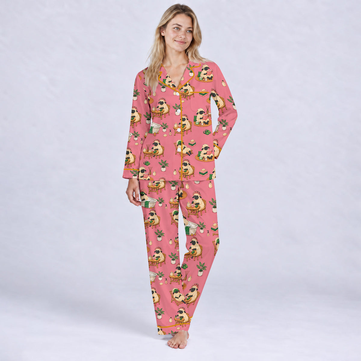 Cozy Sheep Pajama Set, Self Care Sheep Sleepwear, Matching Family Pajamas For Women