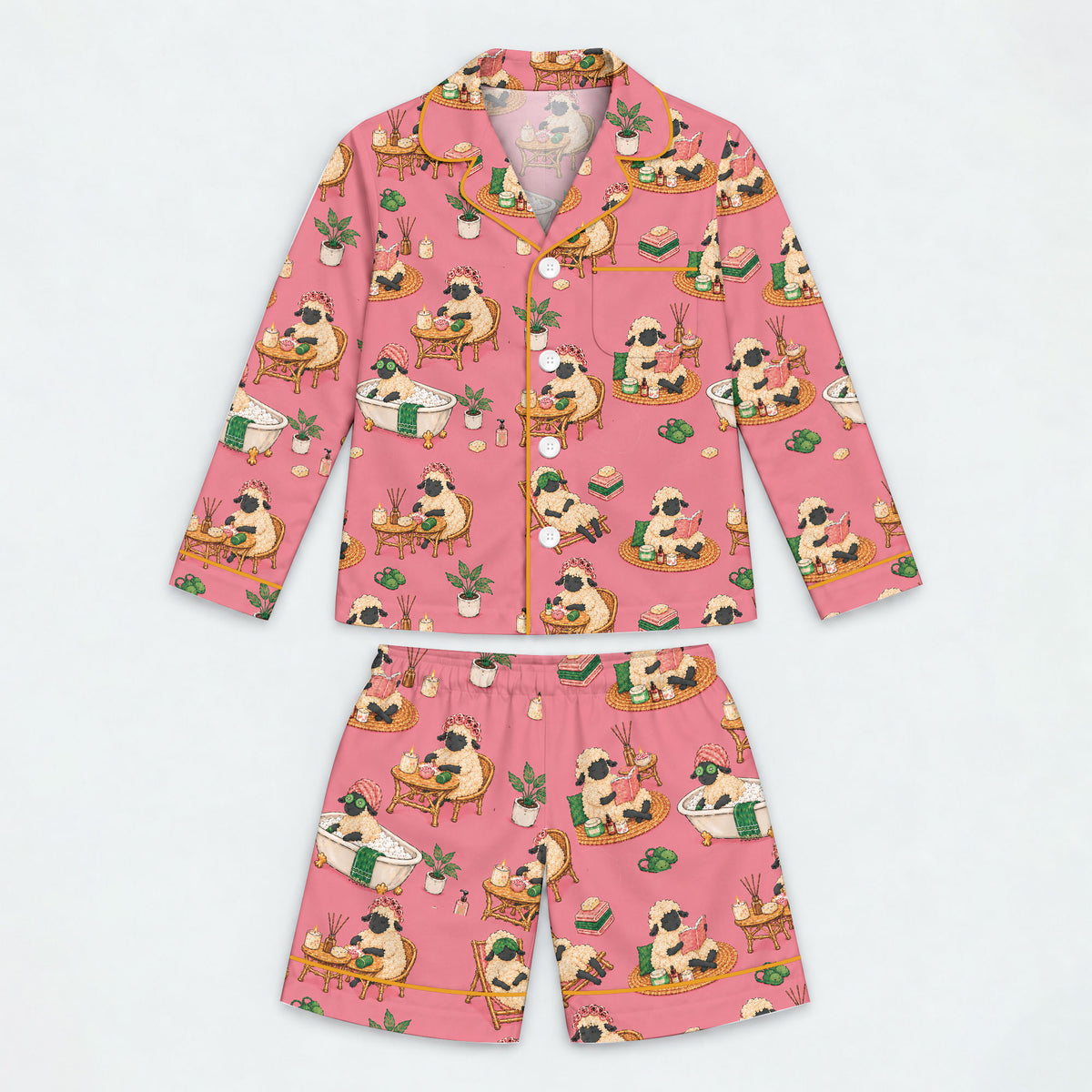 Cozy Sheep Pajama Set, Self Care Sheep Sleepwear, Matching Family Pajamas For Kids