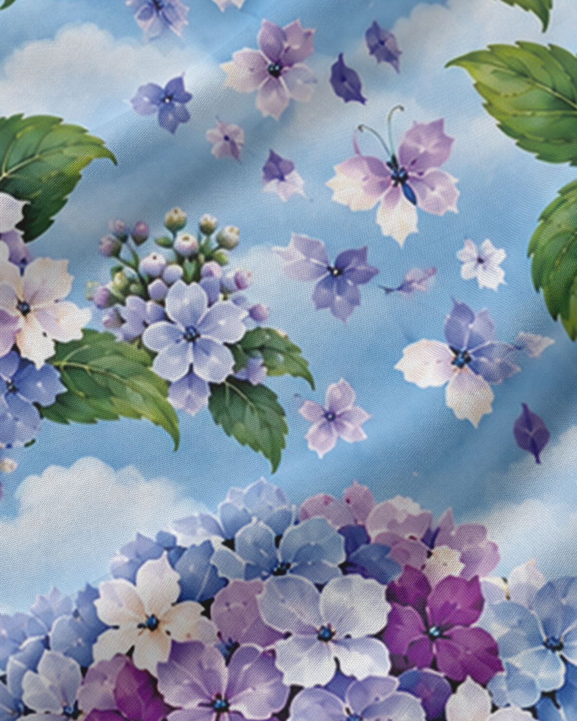 Floral Hydrangea Pajama Set, Blue Botanical Flower Sleepwear, Cozy Long Sleeve Button Down Pajamas For Women