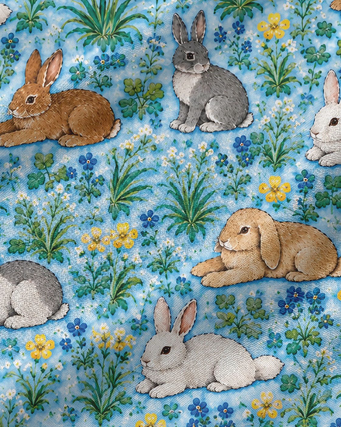 Floral Bunny Pajama Set, Cute Rabbit Garden Sleepwear, Cozy Long Sleeve Button Down Pajamas For Men