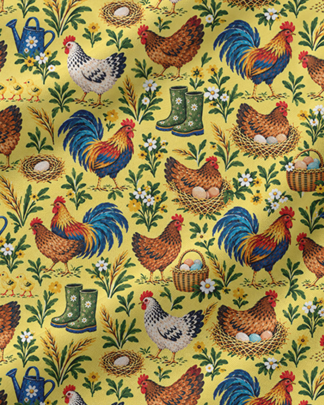 Chicken Farm Pajama Set, Vintage Rooster And Hen Sleepwear, Cozy Long Sleeve Button Down Pajamas For Women